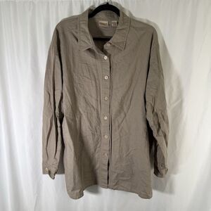 Crossroads Linen Blend Blouse Women's 2X Brown Button Up Long Sleeve Collared